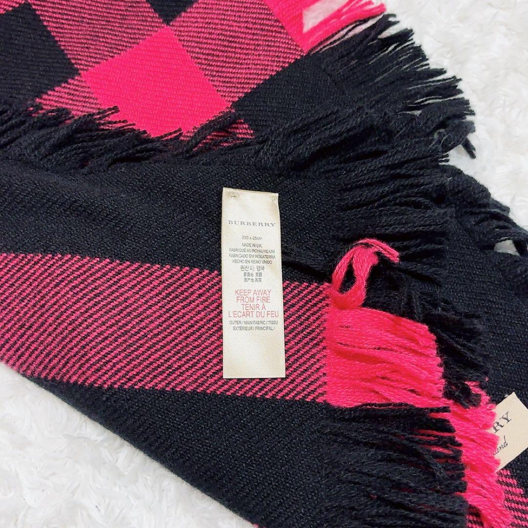 美品✨BURBERRY ダブルフリンジロングマフラー チェック ウール