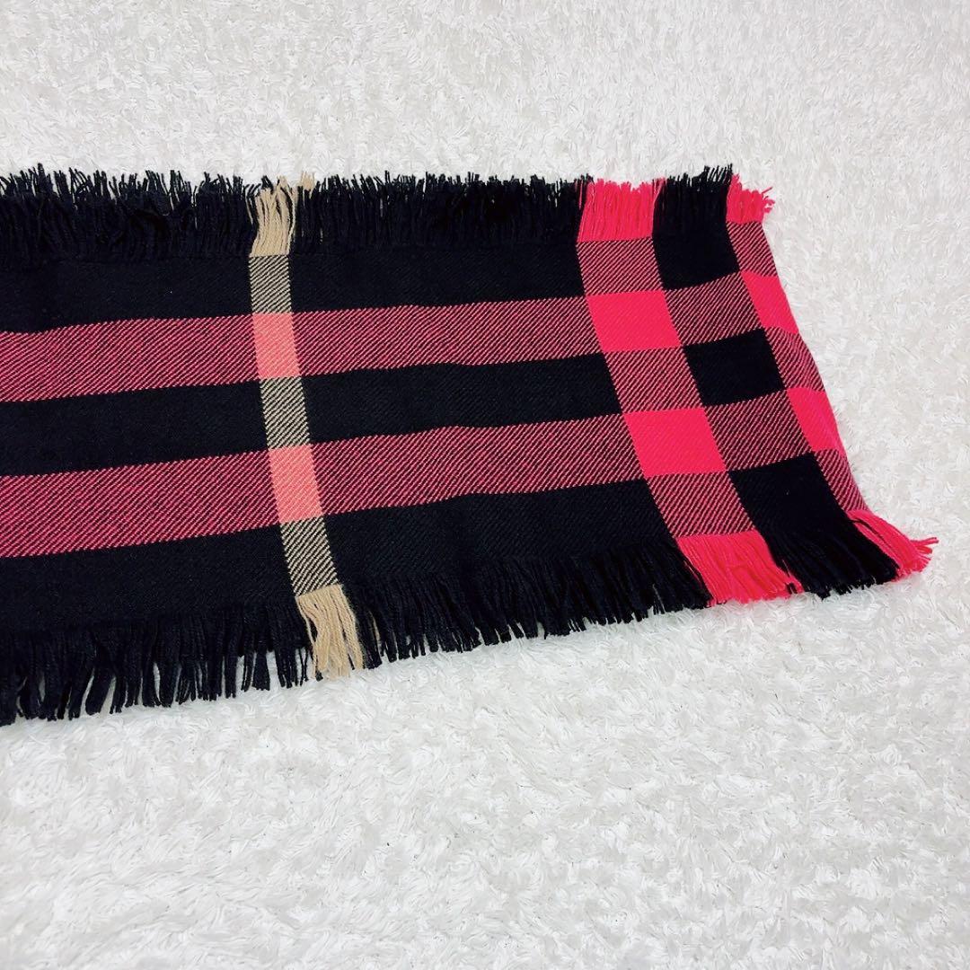 美品✨BURBERRY ダブルフリンジロングマフラー チェック ウール