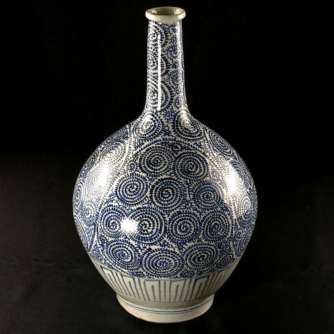 Y2788 古伊万里 染付蛸唐草文瓶 壷 高さ40㎝ 大型