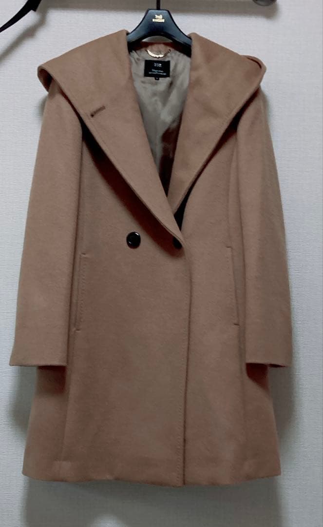 美品　23区　羊毛✖️アンゴラ　ビーバーフーデットコート　キャメル40 Lサイズ